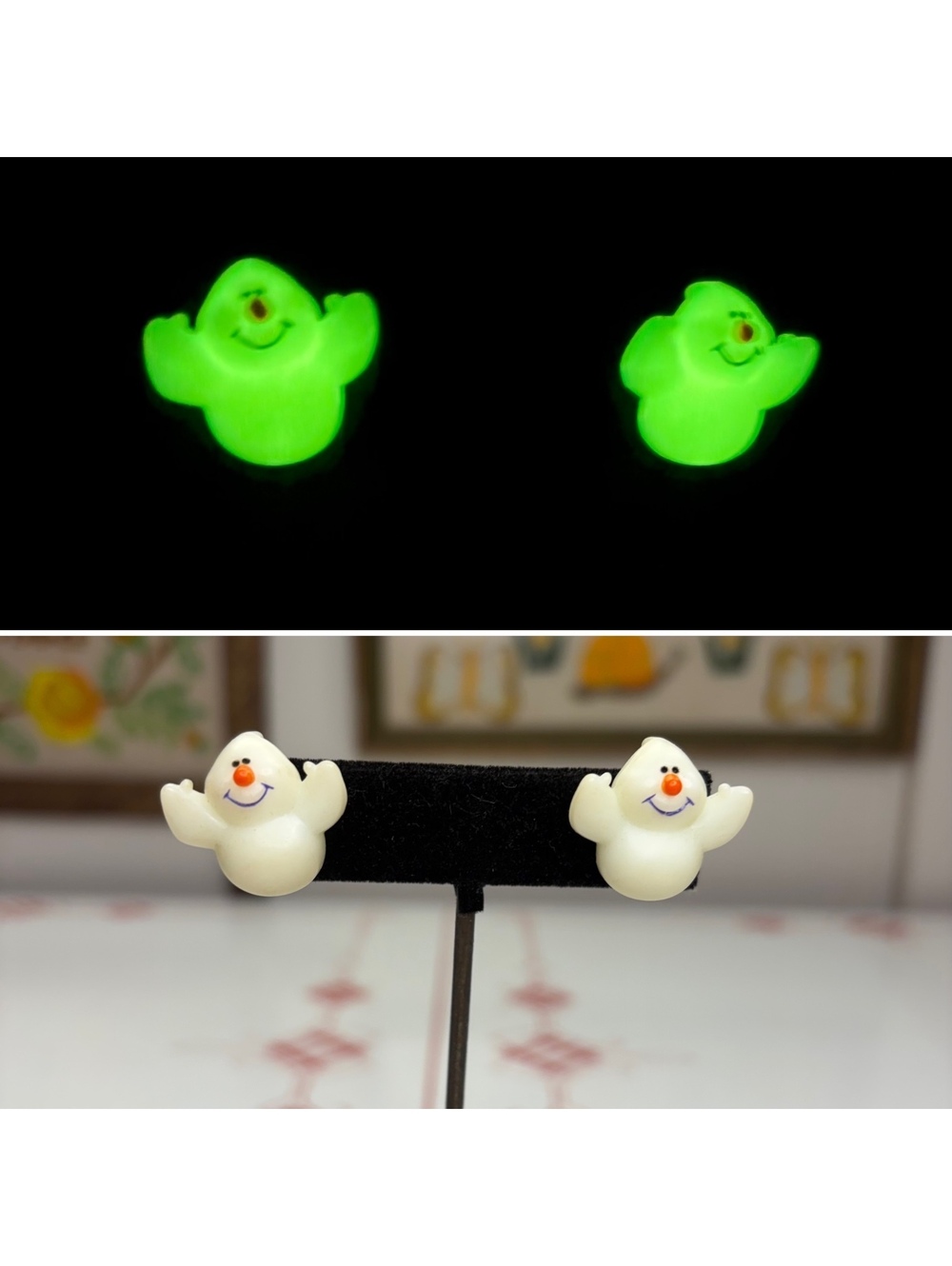 Glow in the dark Halloween ghost post back earrings vintage 90s